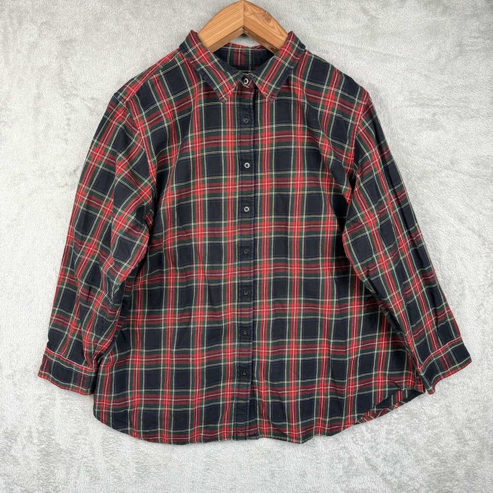 Lauren Ralph Lauren Shirt Womens 3X Plaid Flannel Cotton‎ L/S Button-Up Preppy